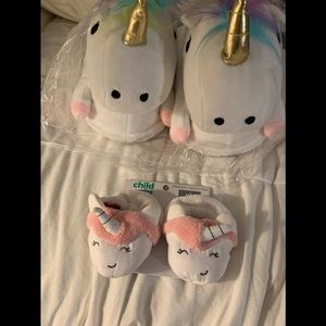 Brand New Unicorn Slippers with Matching Baby Pair